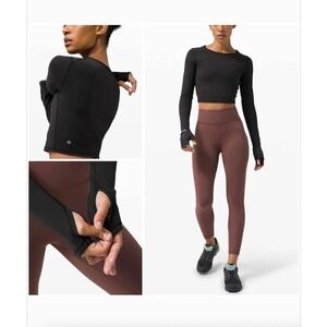 NEW Lululemon Wunder Train Long Sleeve Crop Top Size 8 Black Thumbholes